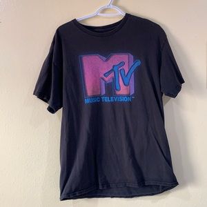 MTV Tee Shirt Black Neon Pink Logo L